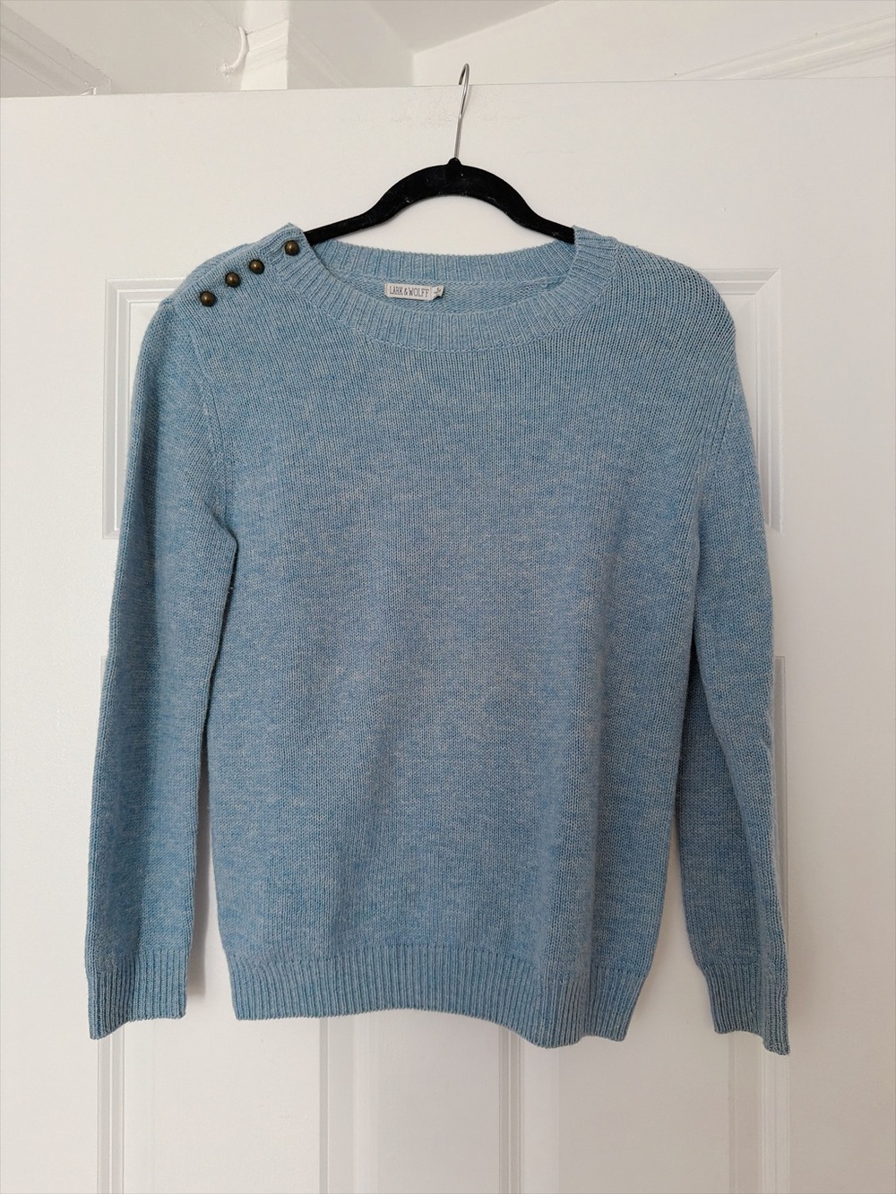 Light Blue Button-Shoulder Women's Sweater